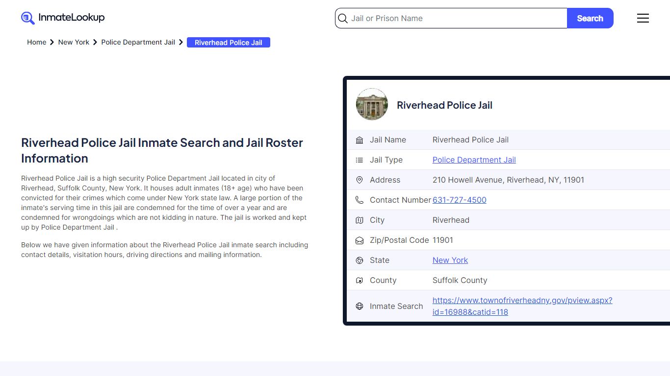 Riverhead Police Jail Inmate Search and Jail Roster Information